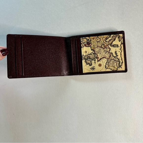 Authentic Sotania European Leather Card Money Holder w Map, Brown/Red 4.5” 3” - Picture 3 of 10
